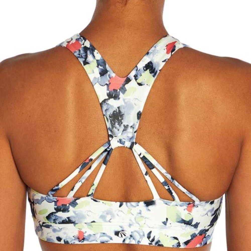 NWT White & Blue Abstract Floral Multi-Strap Avianna Sports Bra - Picture 3 of 3